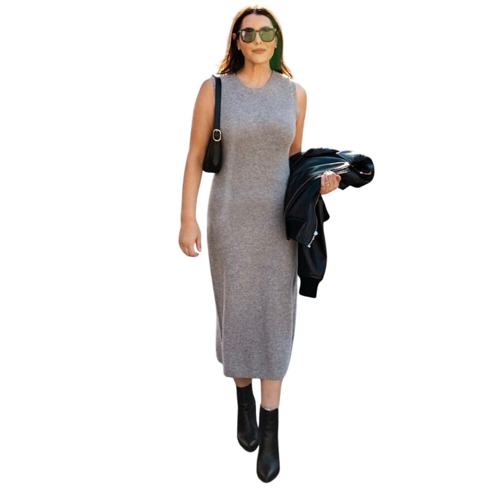 Quince 100% Mongolian Cashmere Sleeveless Midi Sweater Dress Heather Grey XS
